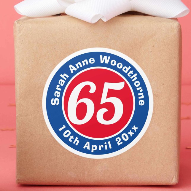 Sticker Rond Commémoration d'anniversaire avec le nom, l'âge et (Créateur téléchargé)