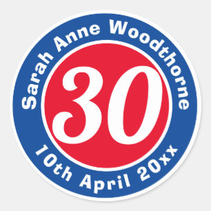 Sticker Rond Commémoration d'anniversaire avec le nom, l'âge et