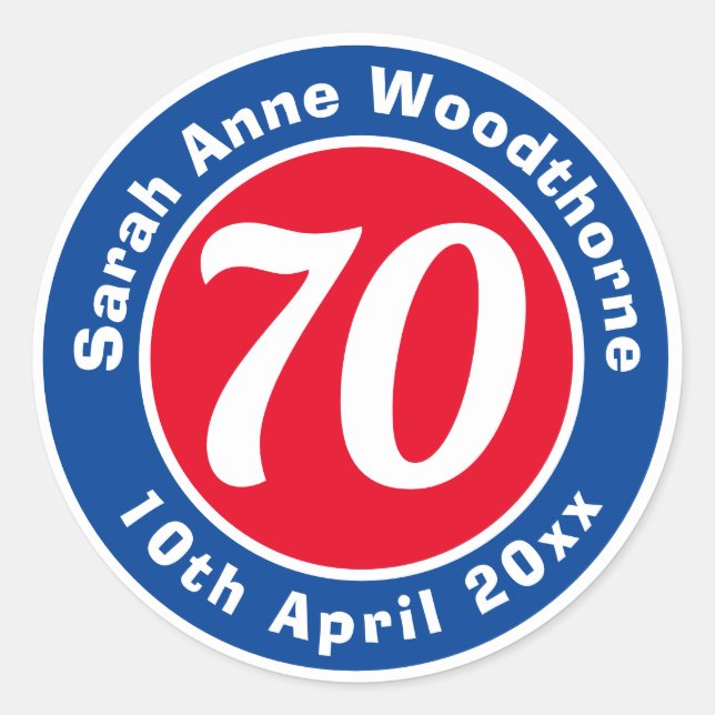 Sticker Rond Commémoration d'anniversaire avec le nom, l'âge et (Devant)