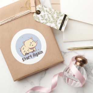 Sticker Rond Commencez à nouveau Kawaii bébé mignon hippo drôle