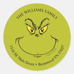 Sticker Rond Comment Grinch Stole Visage de Noël - Adresse