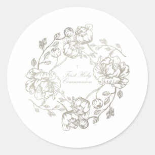 Sticker Rond Communion Floral Or
