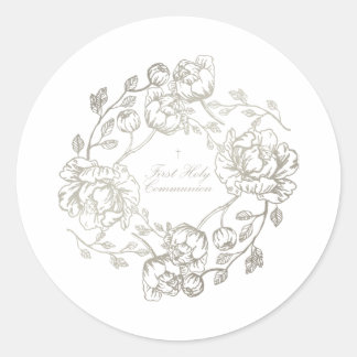 Sticker Rond Communion Floral Or