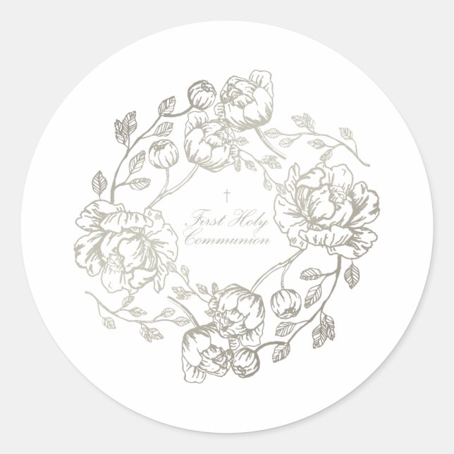 Sticker Rond Communion Floral Or (Devant)