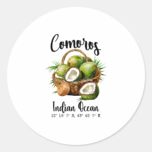 Sticker Rond Comores Cocotier Océan Indien Île Tropicale Gps V
