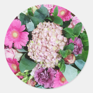 Sticker Rond Composition florale rose et violet