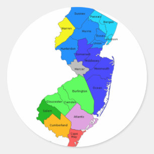 Sticker Rond Comtés du New Jersey en couleur