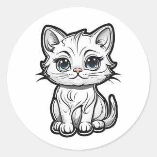 Sticker Rond Conception adorable de chats blancs pour Amoureux