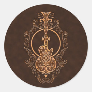 Sticker Rond Conception complexe de guitare Brown