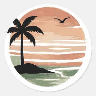Sticker Rond Conception d'arbre de palmier de coucher de soleil