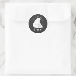 Sticker Rond Conception d'art en ligne Minimal Mama Bear