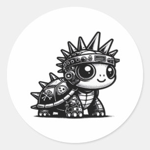 Sticker Rond Conception d'art vintage de tortue cyborg Whimsigo
