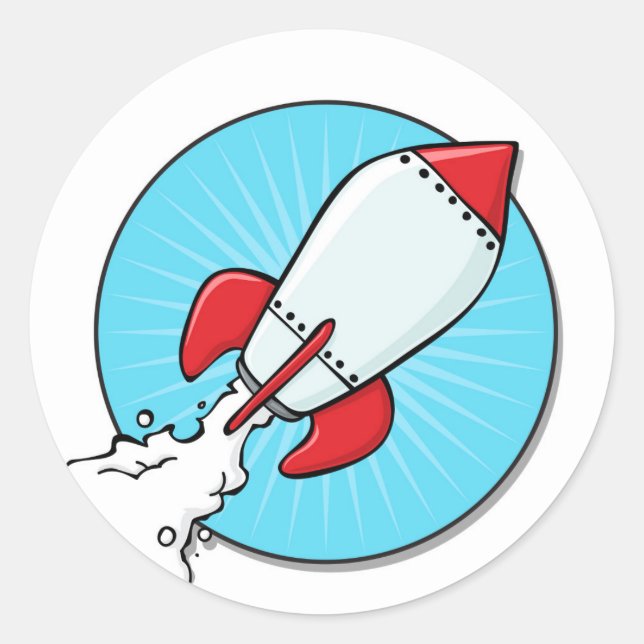 Sticker Rond Conception de caricature Rocket Ship (Devant)
