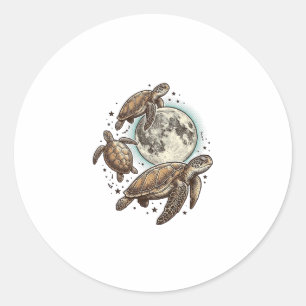 Sticker Rond Conception de chemise de gravure de tortue de mer