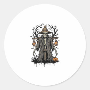 Sticker Rond Conception de chemise d'épouvantail squelette Hall