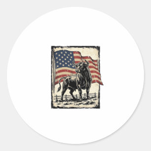 Sticker Rond Conception de chemise Western Vintage Bull Drapeau
