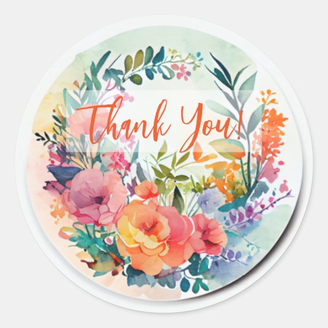 STICKER ROND CONCEPTION DE COULEUR D'EAU FLEURS "MERCI" (Devant)