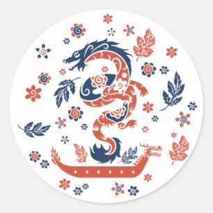 Sticker Rond Conception de course de bateaux Dragon