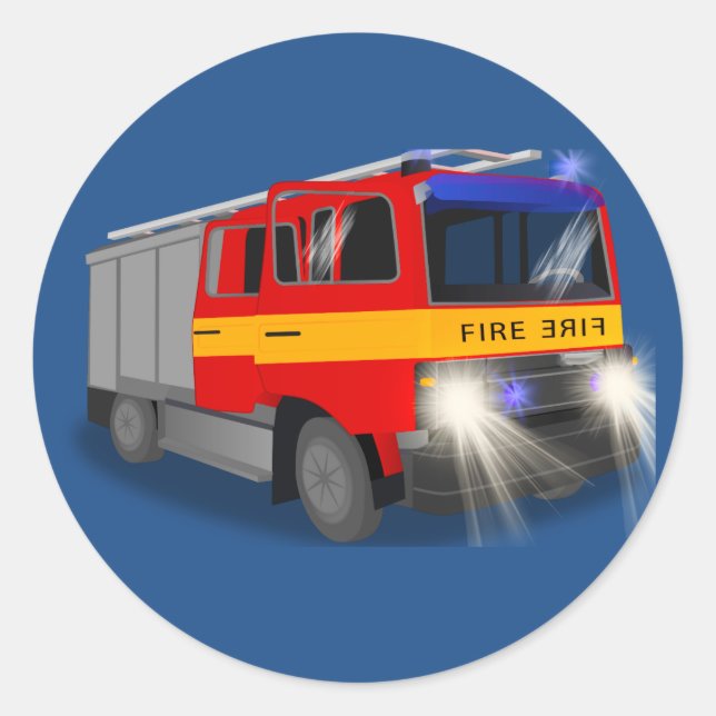 Sticker Rond Conception de dessin du moteur cool d'incendie pou (Devant)