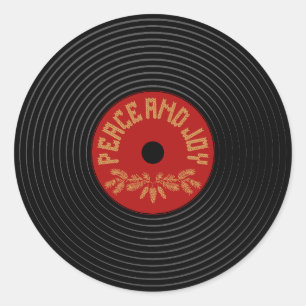 Sticker Rond Conception de disques vinyle Peace and joy
