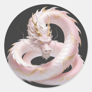Sticker Rond Conception de fantaisie de dragon en or blanc chin