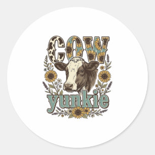 Sticker Rond Conception de ferme de tournesol Yunkie vache vint