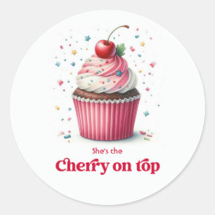 Sticker Rond Conception de gâteau Cupcake Cherry On Top pour Ba