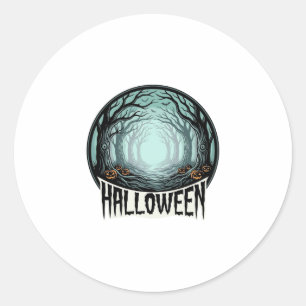 Sticker Rond Conception de gravure vintage de forêt effrayante