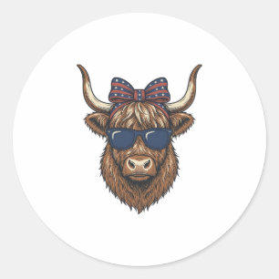 Sticker Rond Conception de gravure vintage de vache des Highlan