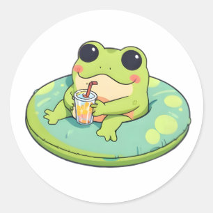 Sticker Rond Conception de grenouille chibi mignonne pour une j