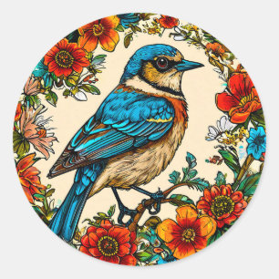 Sticker Rond Conception de la faune d'oiseau coloré élégante de
