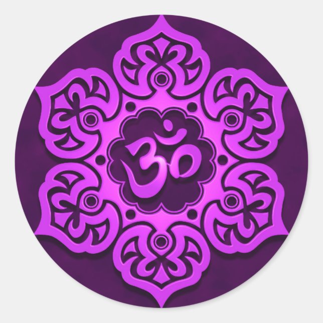 Sticker Rond Conception de l'Aum Floral Violet (Devant)