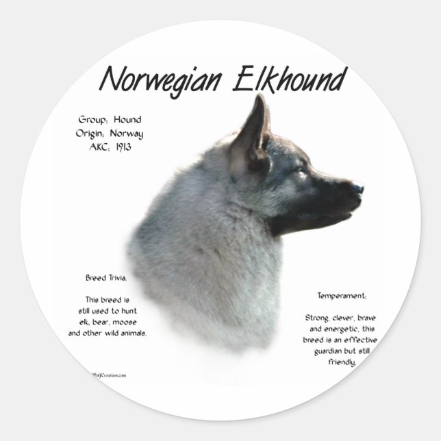 Sticker Rond Conception de l'histoire Elkhound norvégienne (Devant)