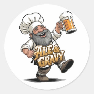 Sticker Rond Conception de logo Ale & Gravy avec un joyeux chef