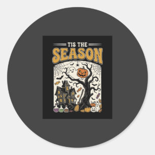 Sticker Rond Conception de maison hantée Halloween c'est la sai