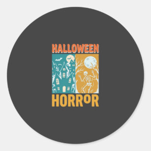 Sticker Rond Conception de maison hantée Halloween Lune squelet