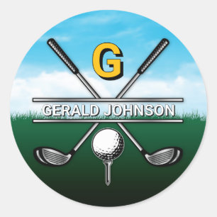 Sticker Rond Conception de monogramme de golf élégant personnal