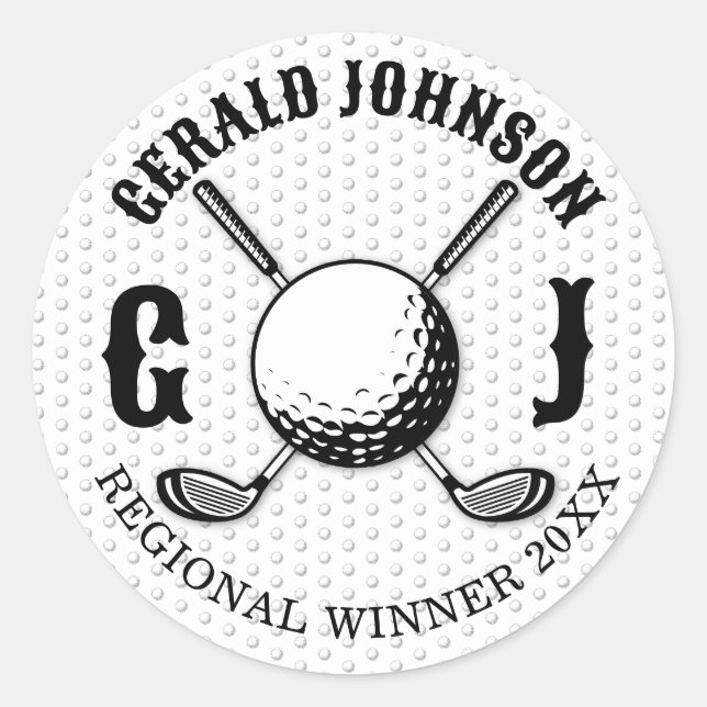 Sticker Rond Conception de monogramme de golf élégant personnal (Devant)