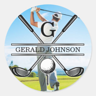Sticker Rond Conception de monogramme de golf personnalisé