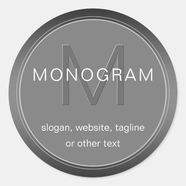 Sticker Rond Conception de monogramme gris foncé modifiable (Devant)