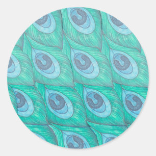 Sticker Rond Conception de Motif Peacock turquoise