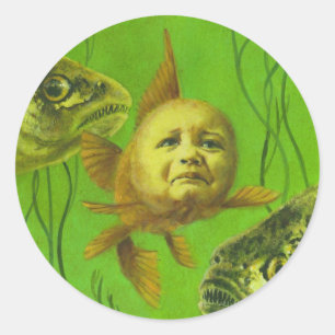 Sticker Rond Conception de mutant pour bébé de poisson rouge