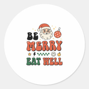 Sticker Rond Conception de Noël Merry Manger Bien Santa