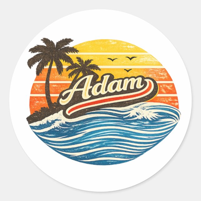 Sticker Rond Conception de nom Adam Retro Sunset (Devant)