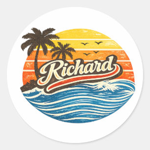 Sticker Rond Conception de nom de coucher de soleil rétro Richa