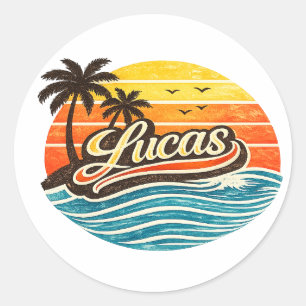 Sticker Rond Conception de nom Lucas Retro Sunset
