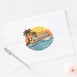Sticker Rond Conception de nom Sunset Retro Thomas