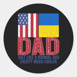 Sticker Rond Conception de papa de drapeau ukrainien américain