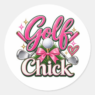 Sticker Rond Conception de poulette de golf rose mignonne