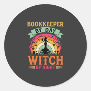 Sticker Rond Conception de sorcière de nuit et de comptable de